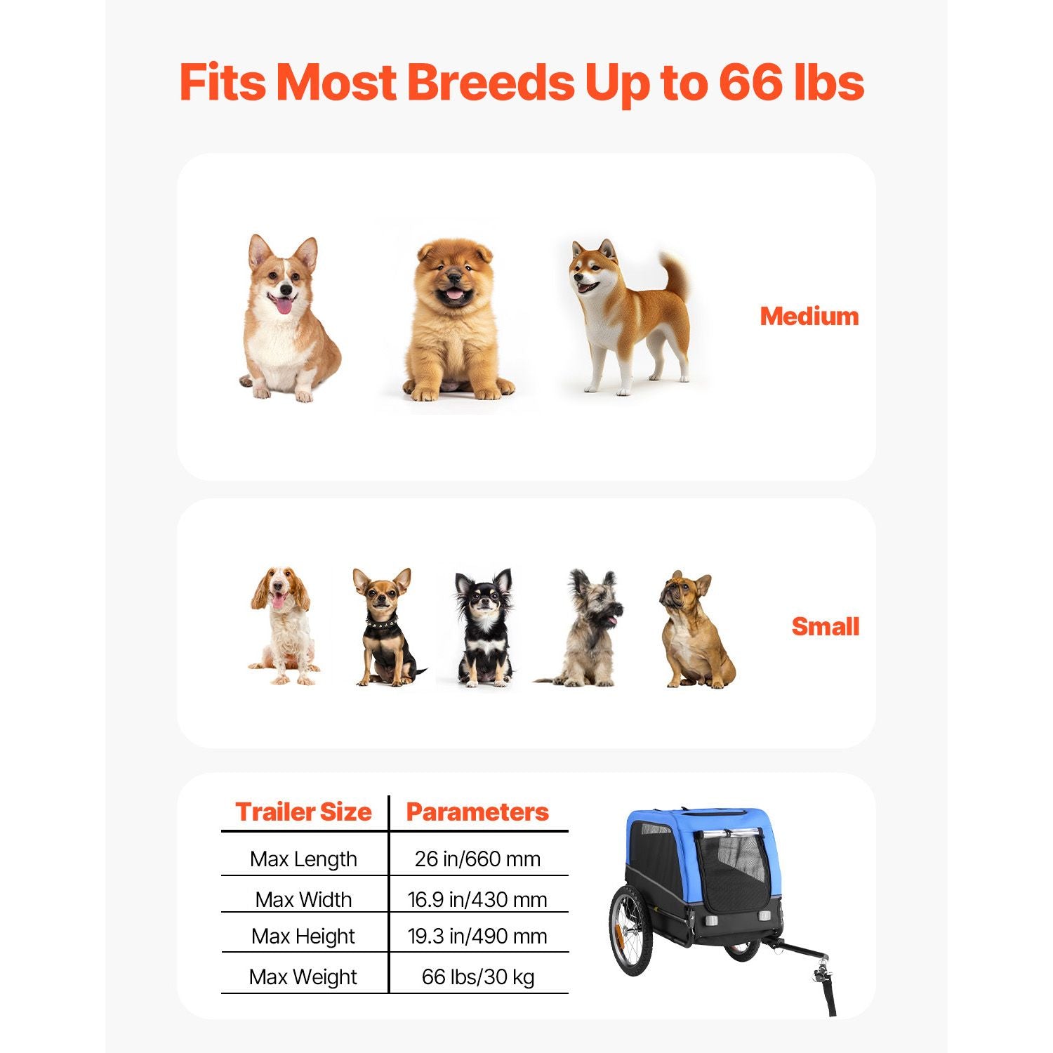 Dog Bike Trailer, Supports up to 66 Lbs, Pet Cart Bicycle Carrier