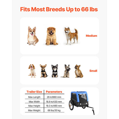 Dog Bike Trailer, Supports up to 66 Lbs, Pet Cart Bicycle Carrier