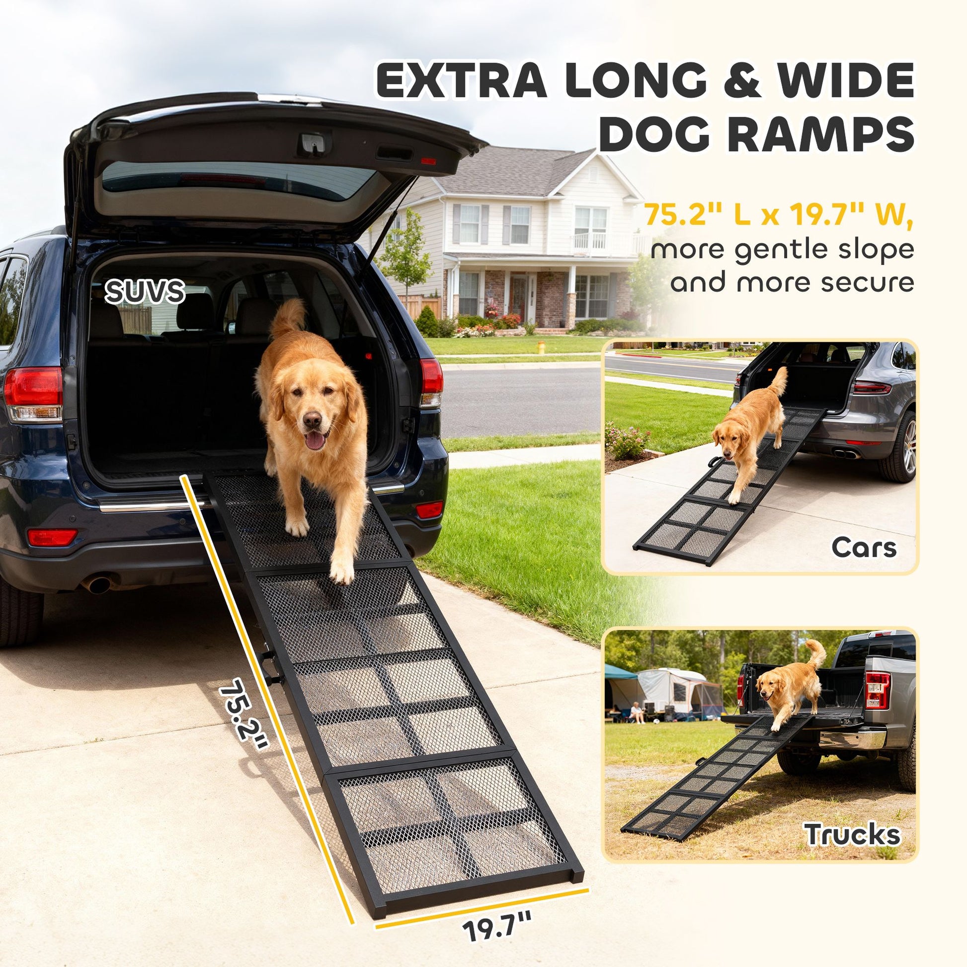 Dog Car Ramp, 75 Extra Long and Wide, Non-Slip Surface, Folding