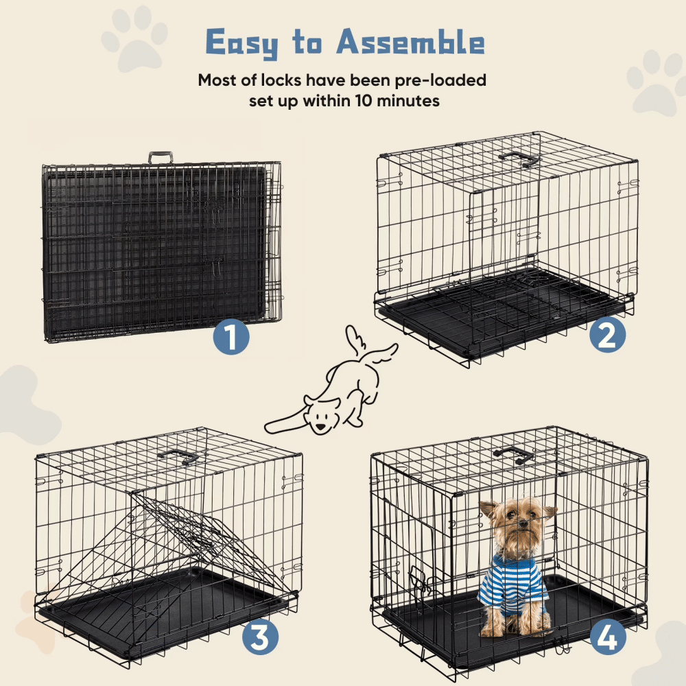Dog Crate, 30 Inch Medium Folding Metal Wire Pet Single Door Dog