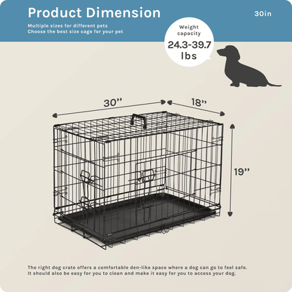 Dog Crate, 30 Inch Medium Folding Metal Wire Pet Single Door Dog