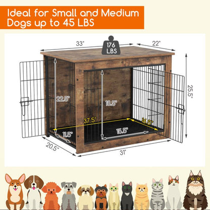 Dog Crate Furniture with Cushion and Double Doors for Small/Medium