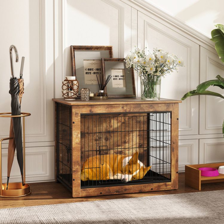 Dog Crate Furniture with Cushion and Double Doors for Small/Medium