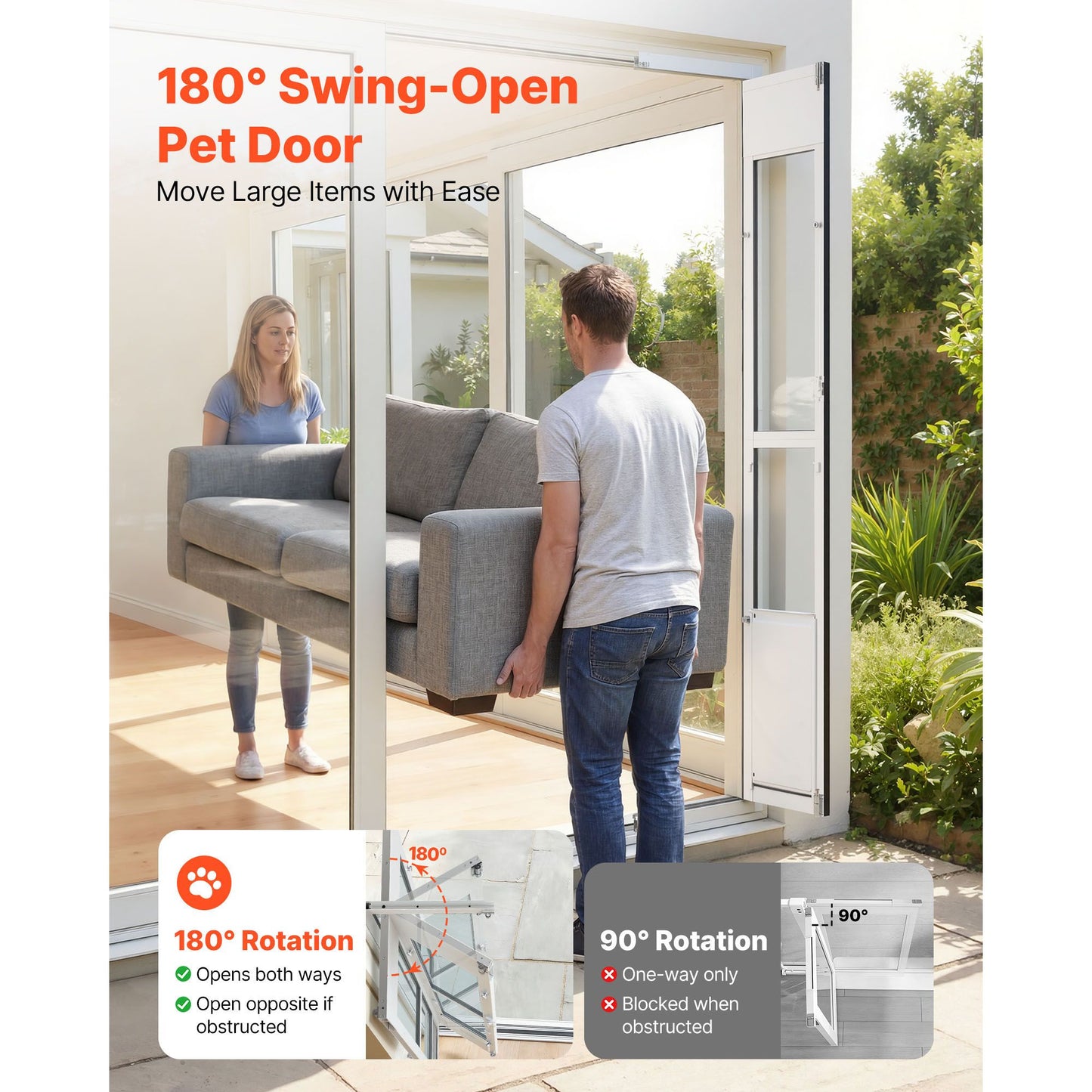 Dog Door for Sliding Glass Door, 75 7/8 Adjustable Height, Aluminum