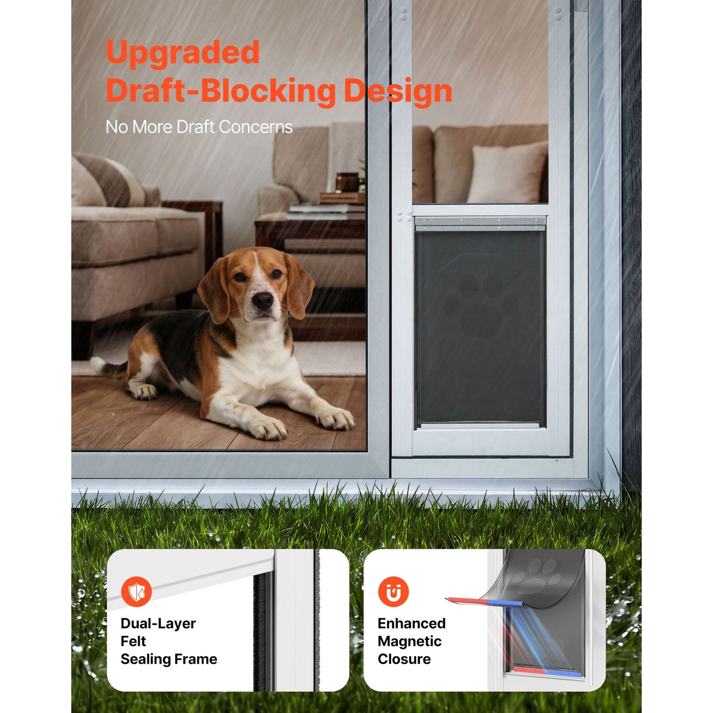 Dog Door for Sliding Glass Door, 75 7/8 Adjustable Height, Aluminum