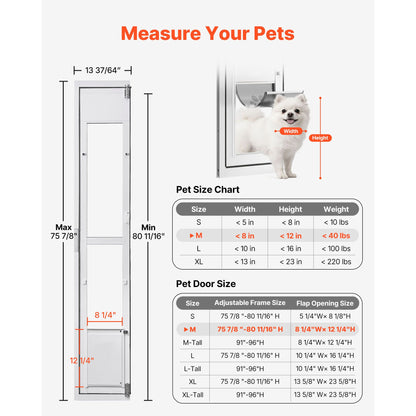 Dog Door for Sliding Glass Door, 75 7/8 Adjustable Height, Aluminum