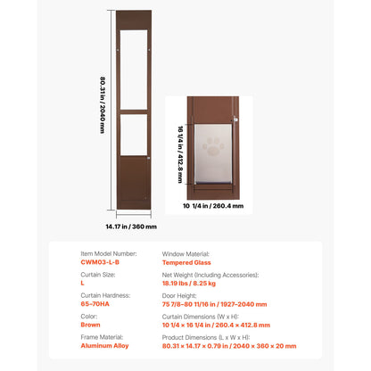 Dog Door for Sliding Glass Door, 75 7/8 to 80 11/16