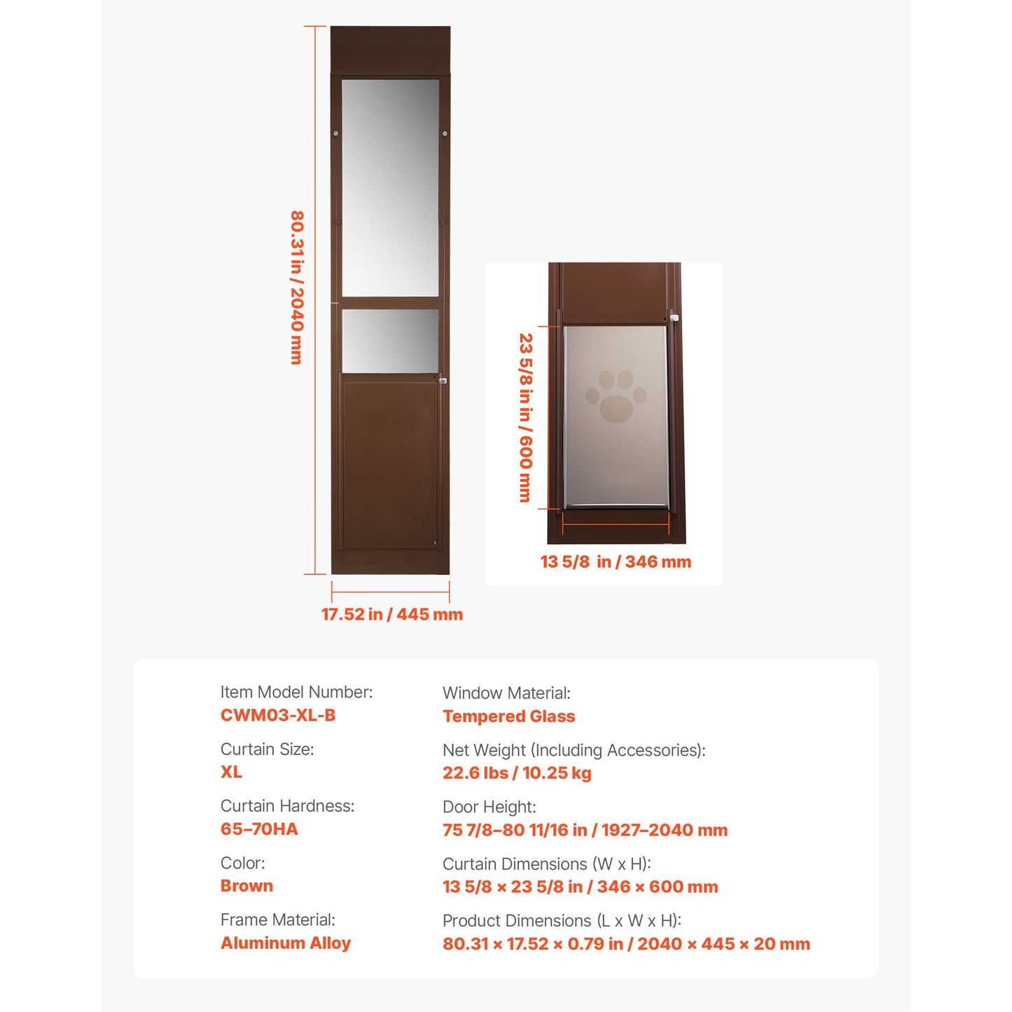 Dog Door for Sliding Glass Door, 75 7/8 to 80 11/16