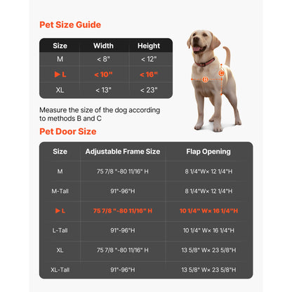 Dog Door for Sliding Glass Door, 91 to 96 in Adjustable Height