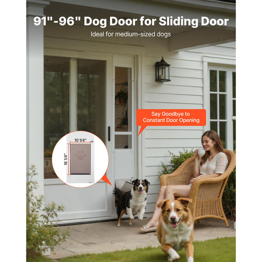 Dog Door for Sliding Glass Door, 91 to 96 in Adjustable Height