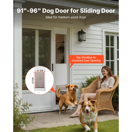 Dog Door for Sliding Glass Door, 91 to 96 in Adjustable Height