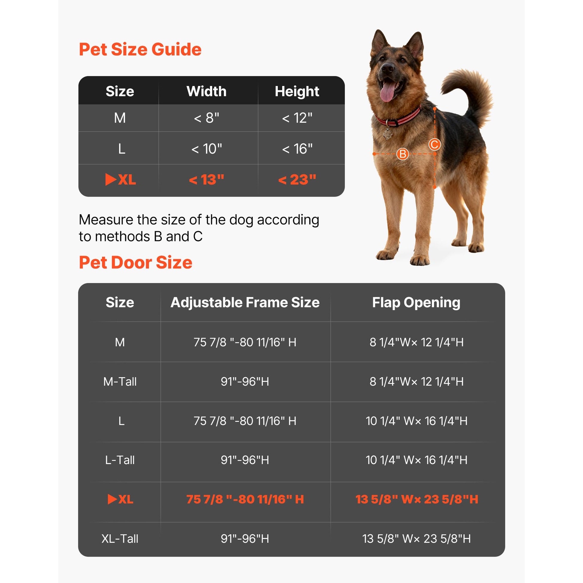 Dog Door for Sliding Glass Door, 91 to 96 in Adjustable Height