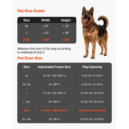 Dog Door for Sliding Glass Door, 91 to 96 in Adjustable Height
