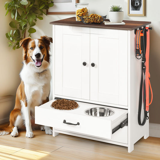 Dog Feeding Station, Double Door Locker with 2 Adjustable Dog