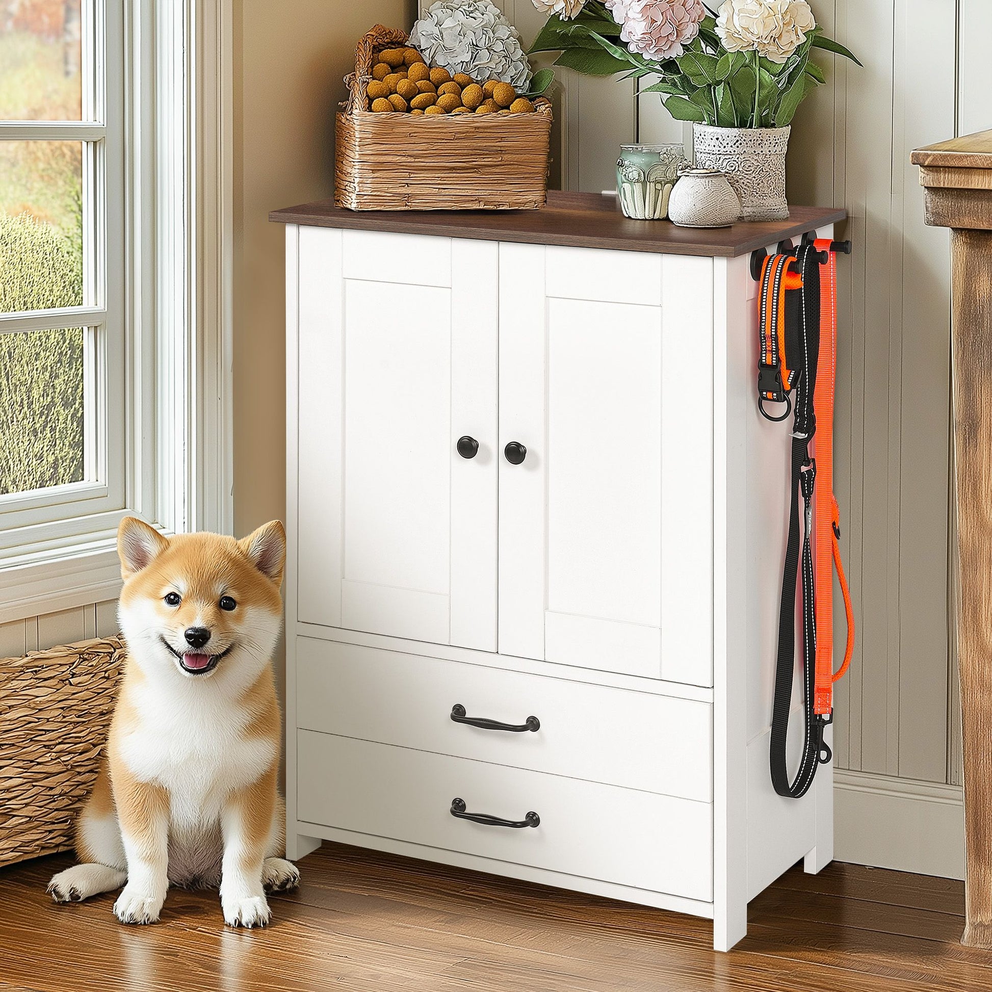 Dog Feeding Station, Double Door Locker with 2 Adjustable Dog