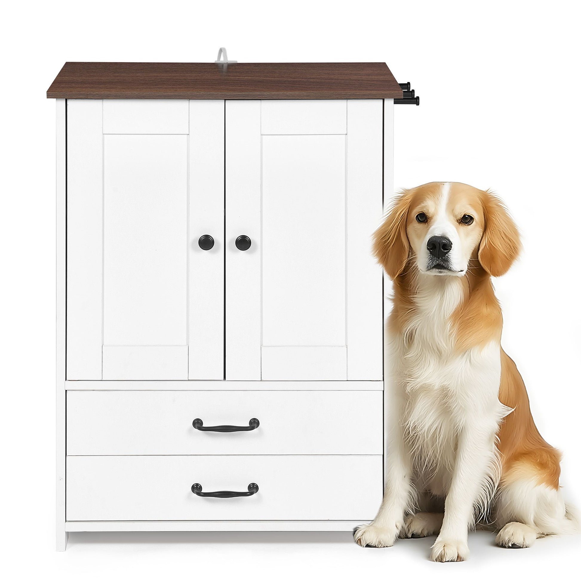 Dog Feeding Station, Double Door Locker with 2 Adjustable Dog