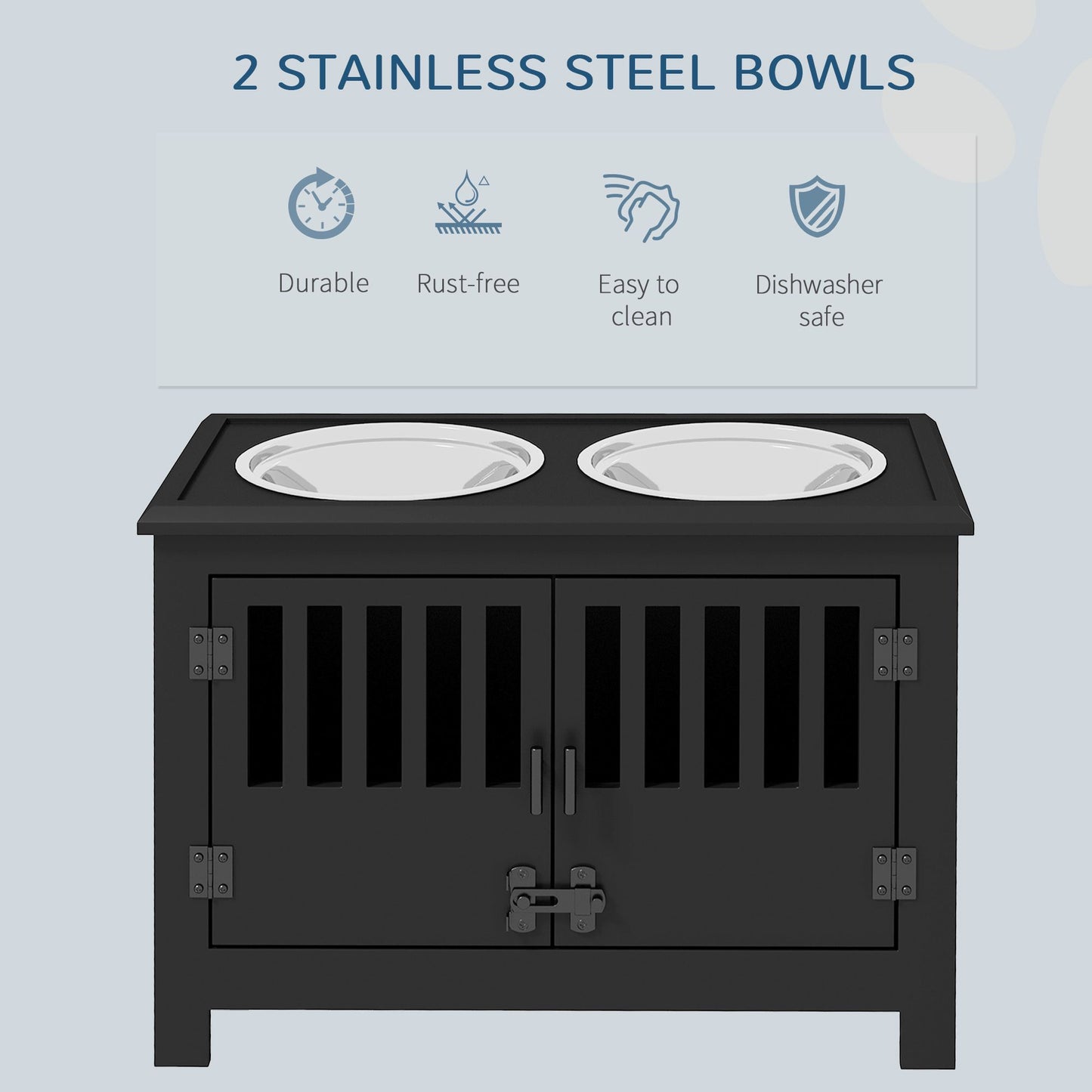 Dog Food Storage Cabinet with Bowls & Dog Feeding Station, Black