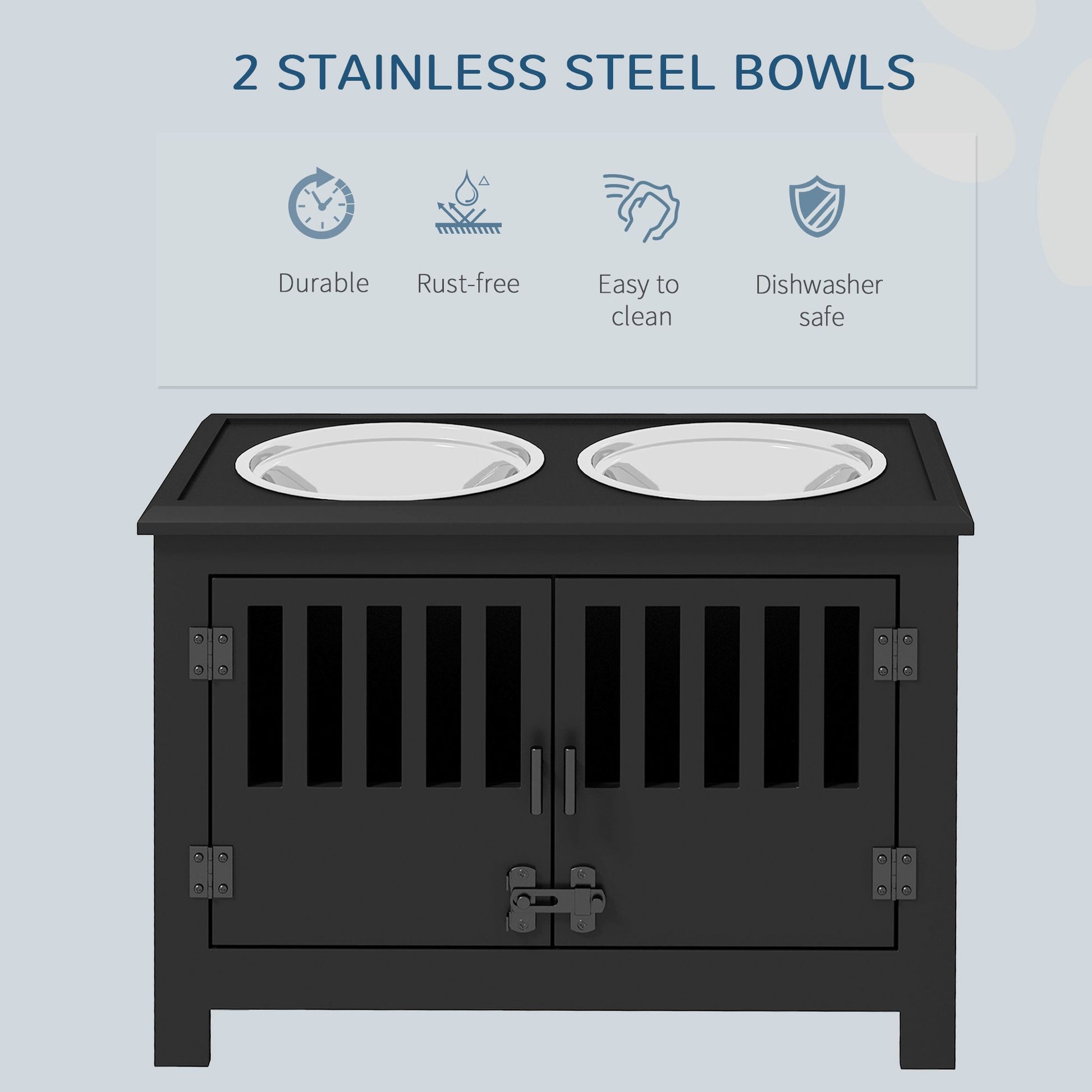 Dog Food Storage Cabinet with Bowls & Dog Feeding Station, Black