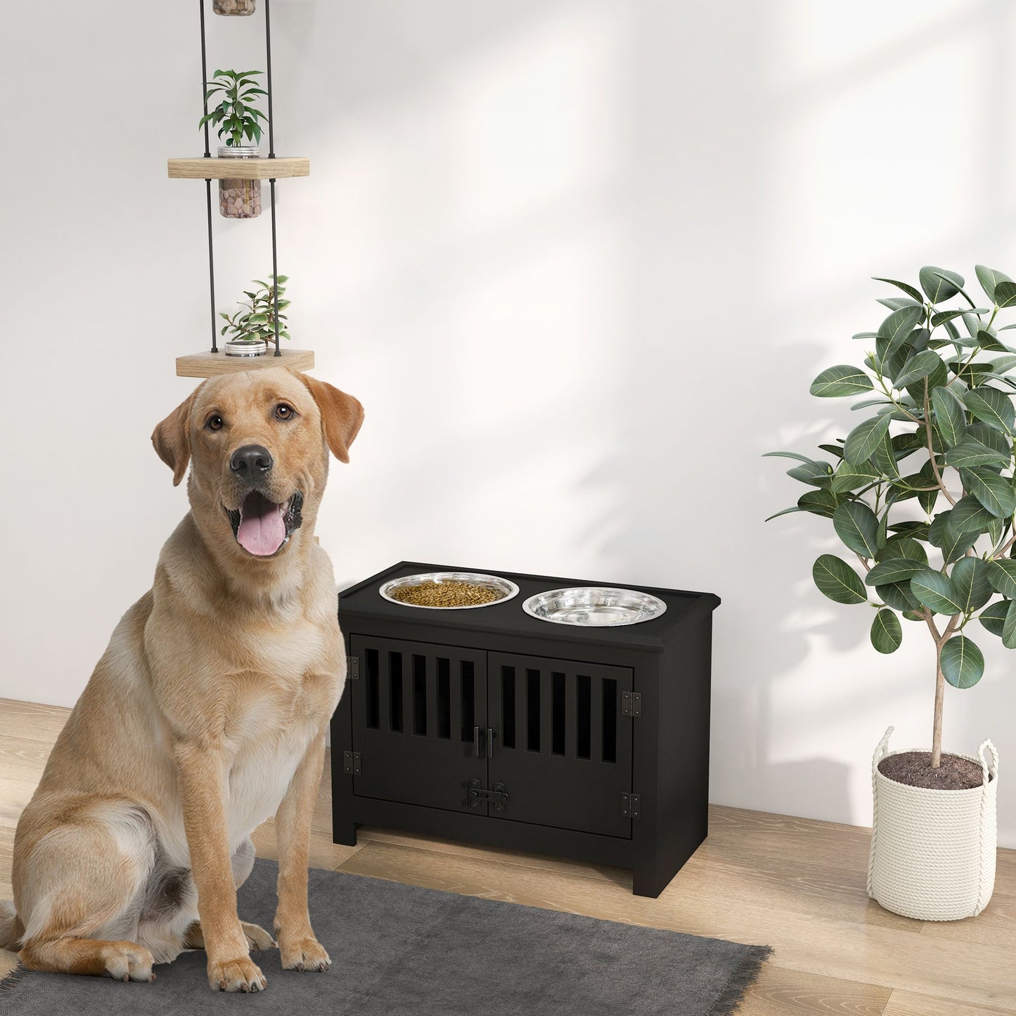 Dog Food Storage Cabinet with Bowls & Dog Feeding Station, Black