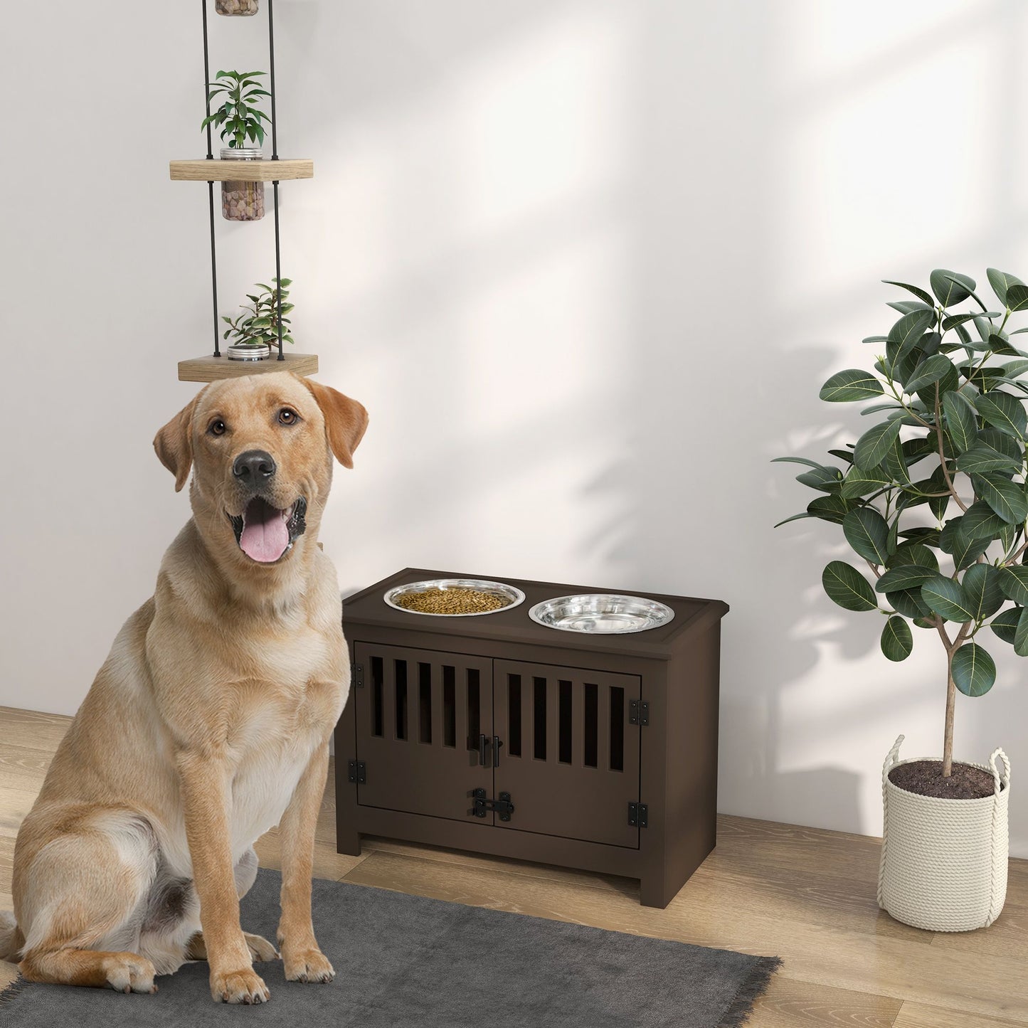 Dog Food Storage Cabinet with Bowls & Dog Feeding Station, Espresso