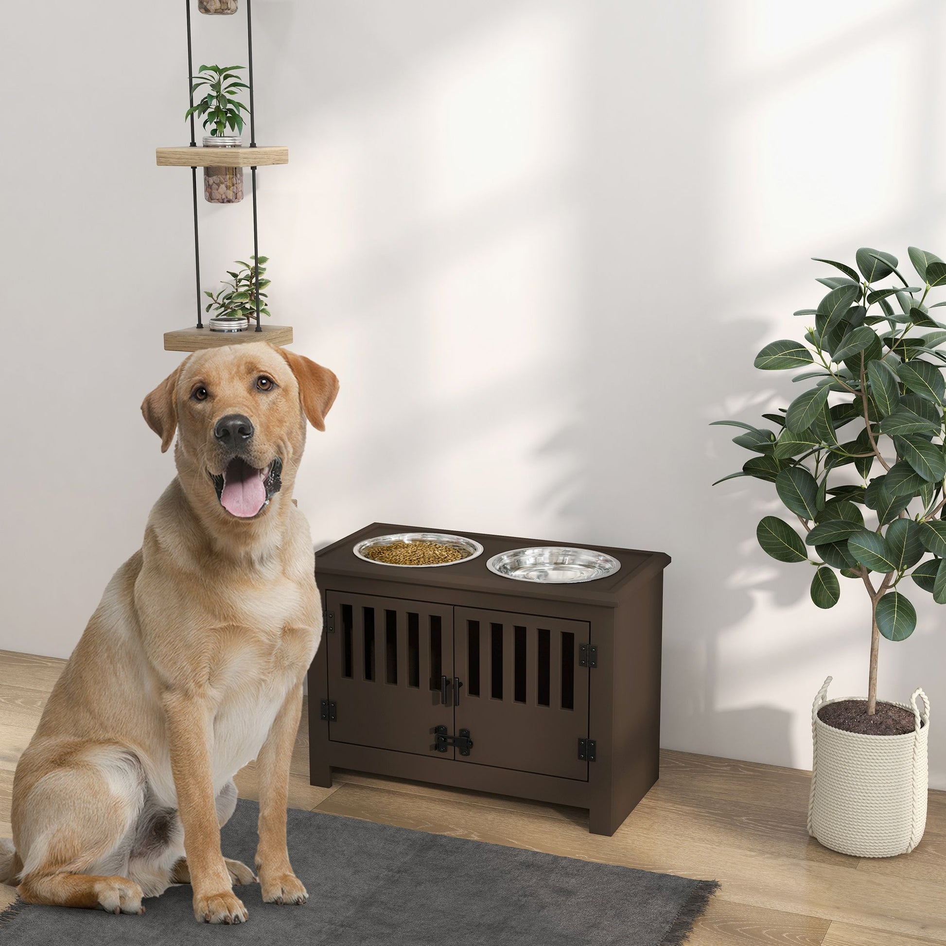 Dog Food Storage Cabinet with Bowls & Dog Feeding Station, Espresso
