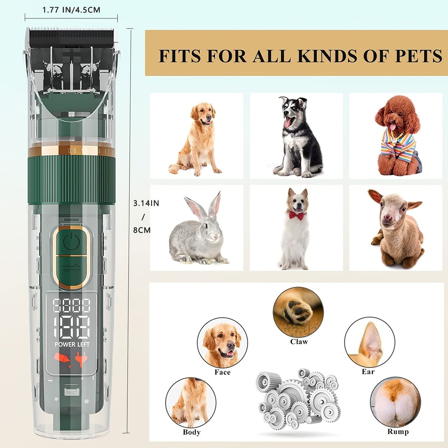 Dog Hair Clippers Set Low Noise Rechargeable Cordless for Dogs; Dog