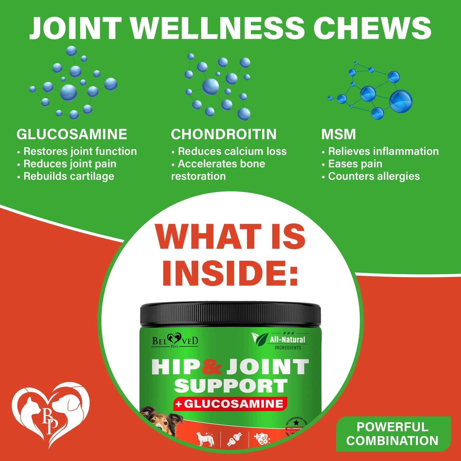 Hip & Joint Soft Chews for Dogs, Glucosamine Chondroitin MSM