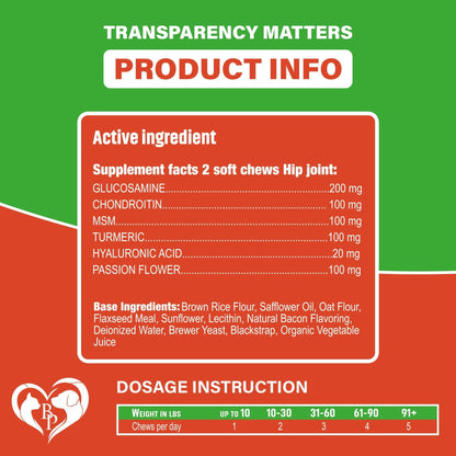 Hip & Joint Soft Chews for Dogs, Glucosamine Chondroitin MSM