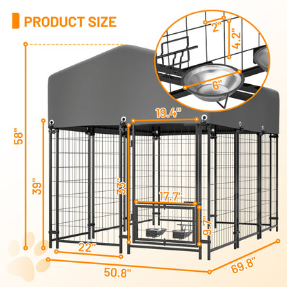 Dog Kennel Outdoor with Roof, 4.23 X4.83' Welded Wire Enclosure