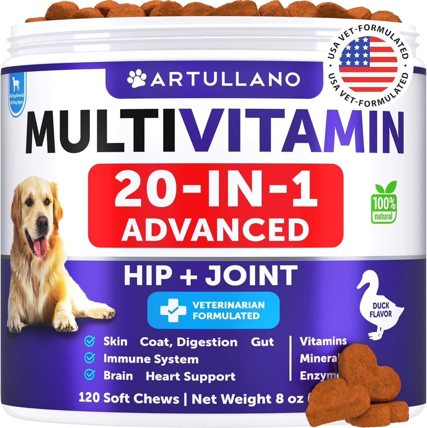 20-in-1 Dog Multivitamin Chews with Glucosamine, Puppy to Senior