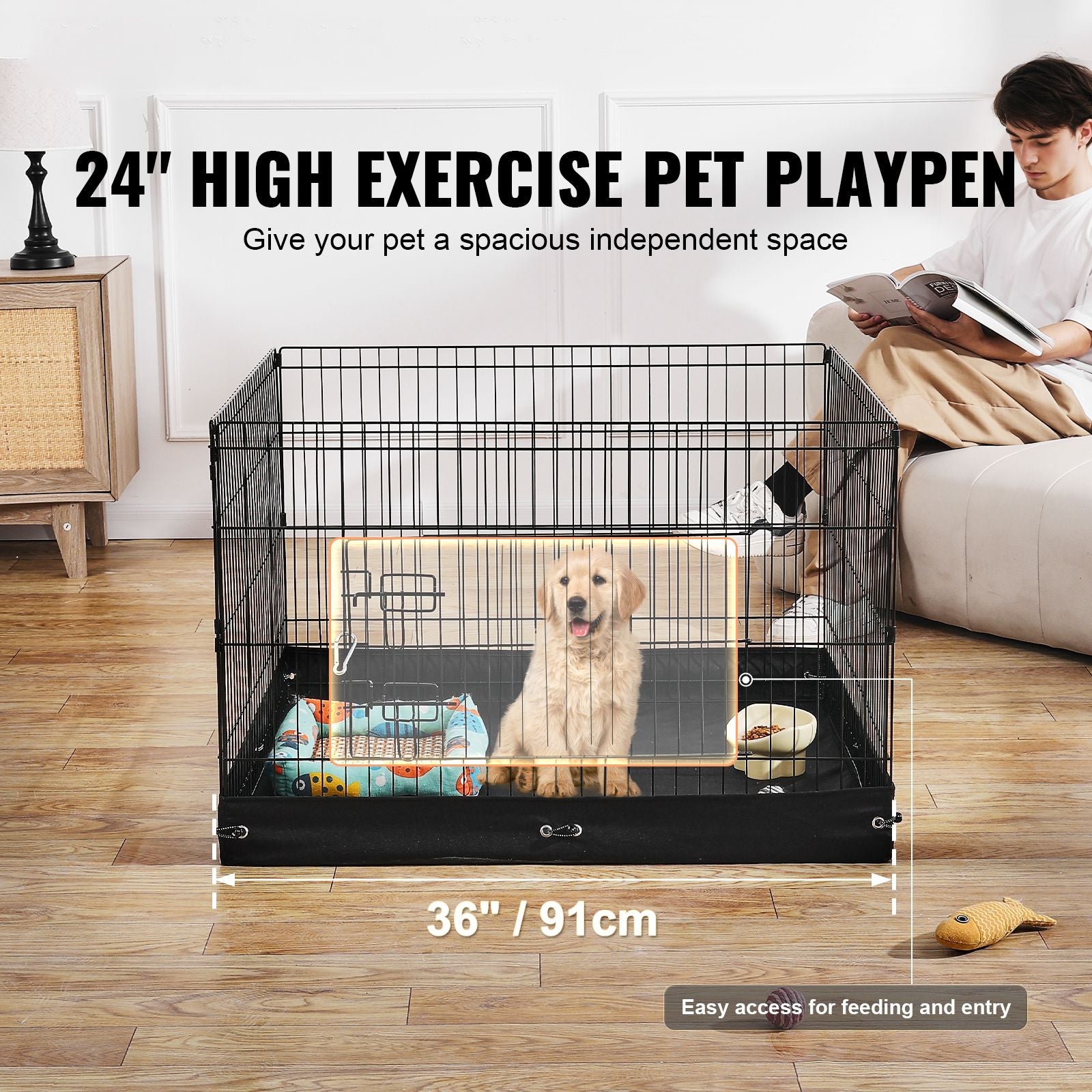 Dog Playpen, 4 Pcs 24 X 36 in Panels Foldable Metal Pet Exercise