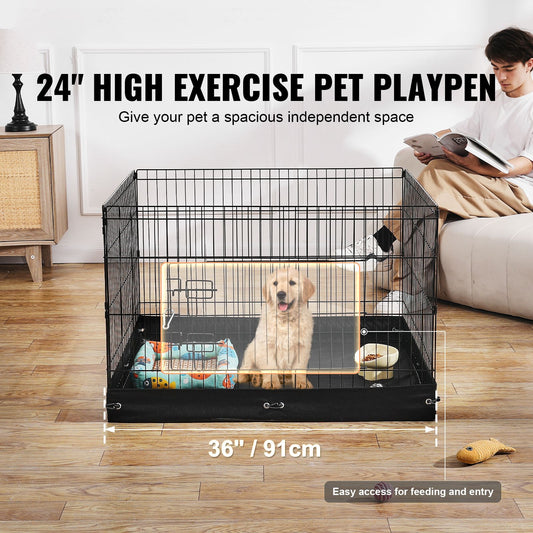 Dog Playpen, 4 Pcs 24 X 36 in Panels Foldable Metal Pet Exercise