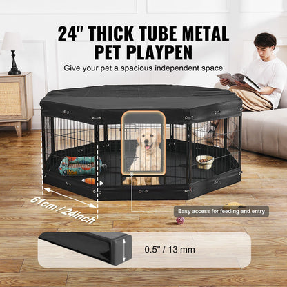 Dog Playpen, 8 Pcs 24 X 24 in Panels Foldable Metal Pet Exercise