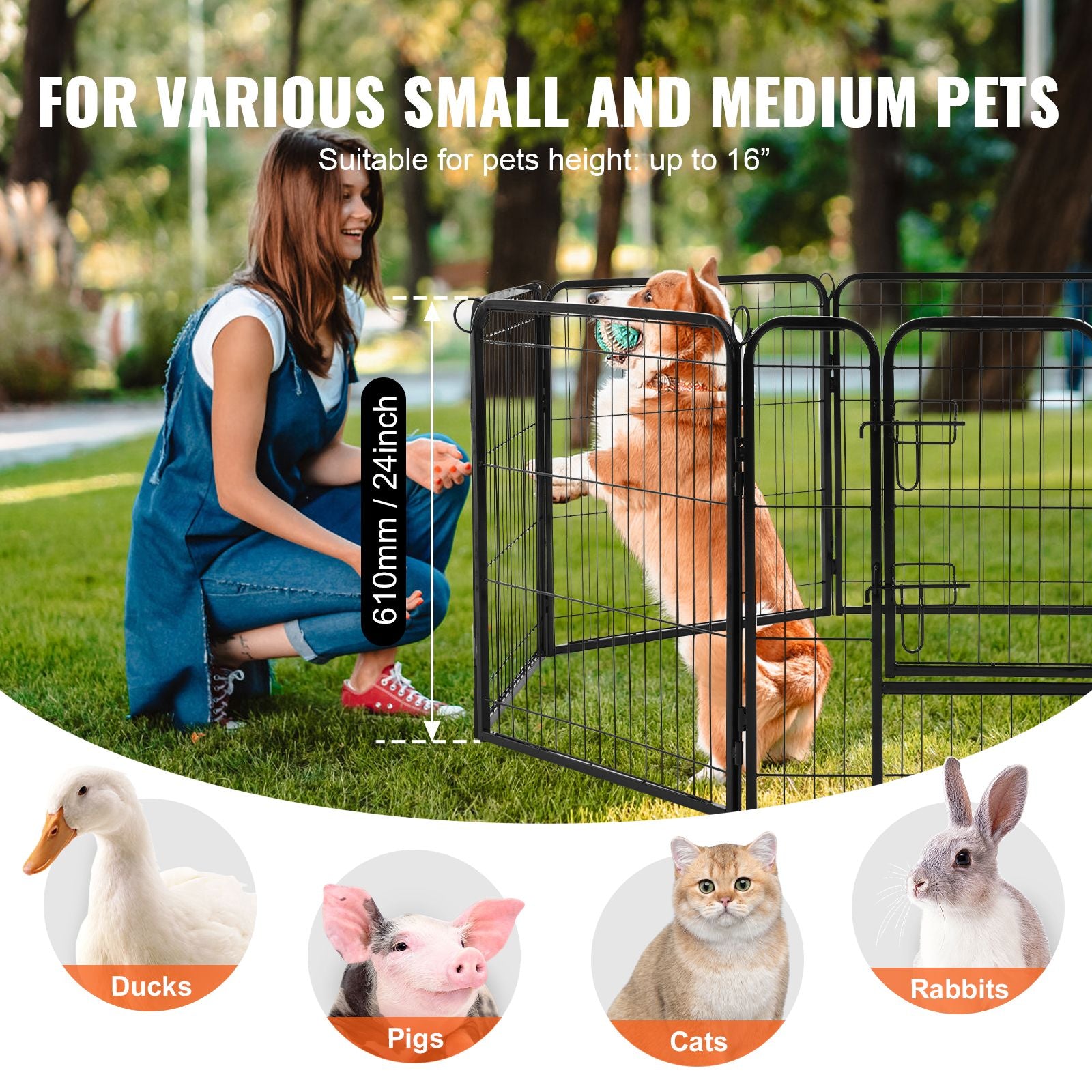 Dog Playpen, 8 Pcs 24 X 24 in Panels Foldable Metal Pet Exercise