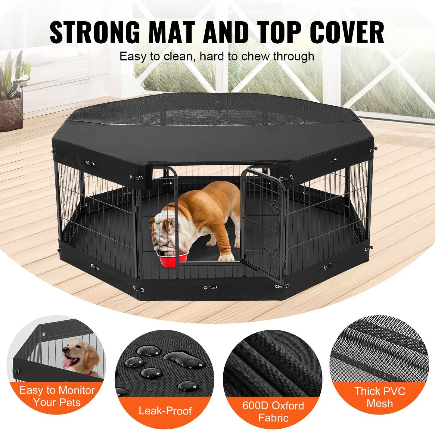 Dog Playpen, 8 Pcs 24 X 24 in Panels Foldable Metal Pet Exercise