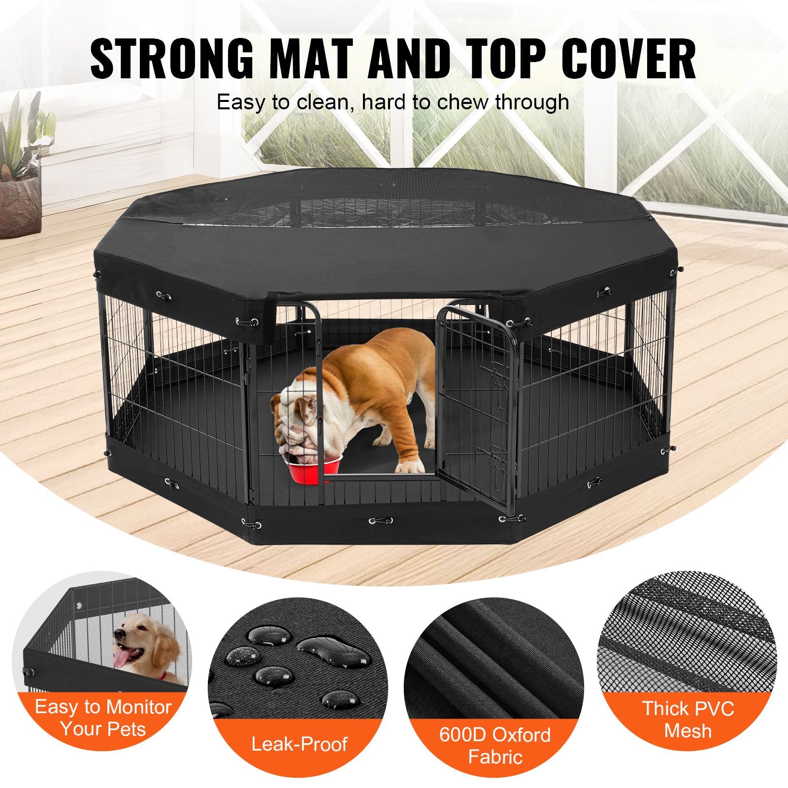Dog Playpen, 8 Pcs 24 X 24 in Panels Foldable Metal Pet Exercise