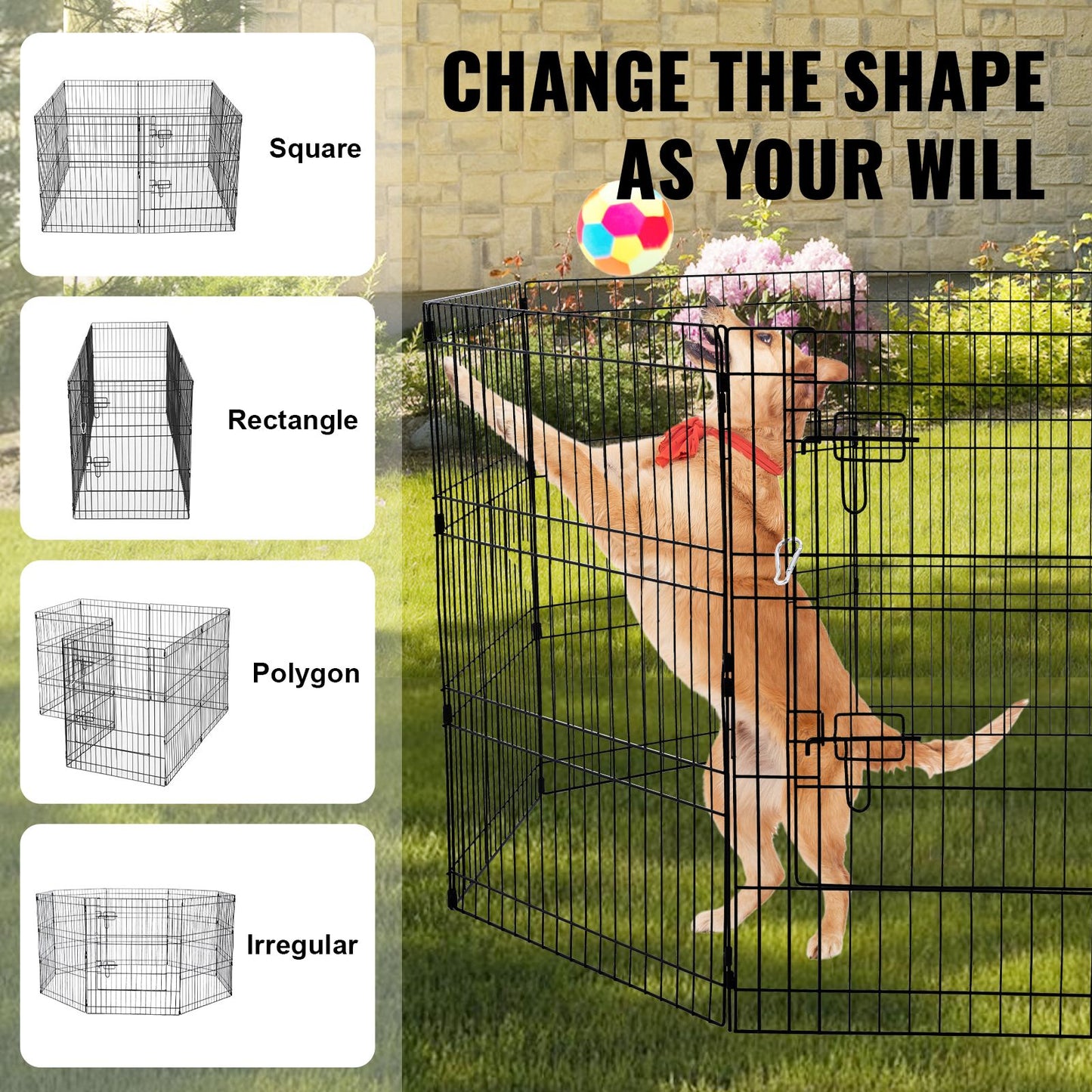 Dog Playpen, 8 Pcs 30 W Panels Foldable Metal Pet Exercise Pen, Dog