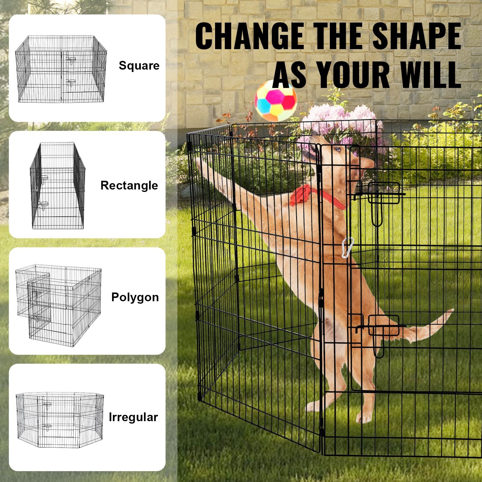 Dog Playpen, 8 Pcs 30 W Panels Foldable Metal Pet Exercise Pen, Dog