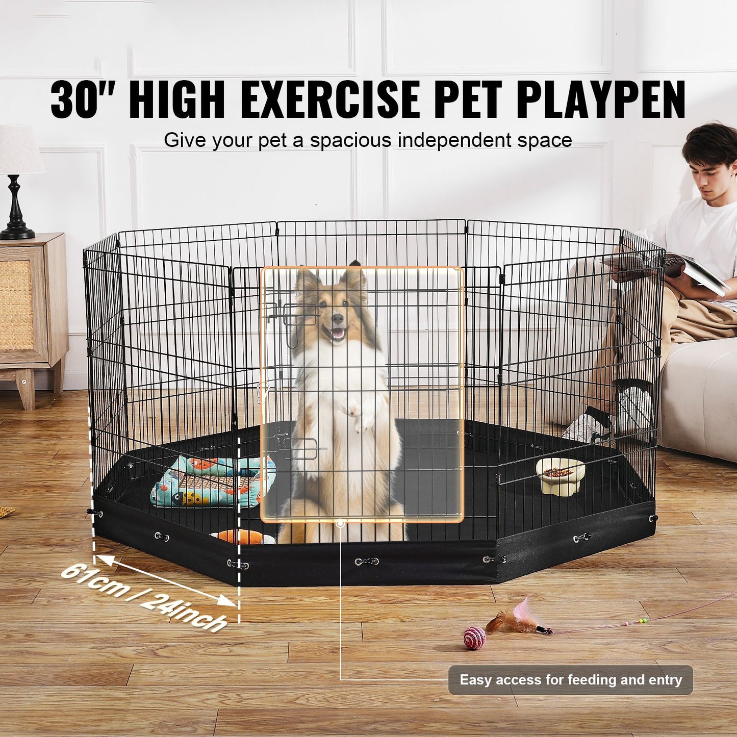 Dog Playpen, 8 Pcs 30 W Panels Foldable Metal Pet Exercise Pen, Dog