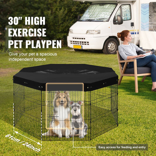 Dog Playpen, 8 Pcs 30 W Panels Foldable Metal Pet Exercise Pen, Dog