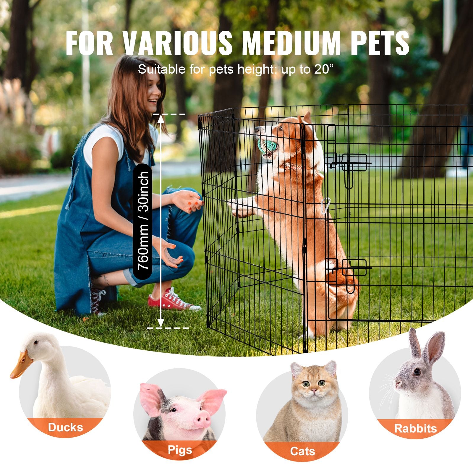 Dog Playpen, 8 Pcs 30 W Panels Foldable Metal Pet Exercise Pen, Dog