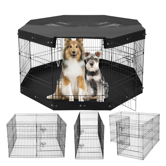Dog Playpen, 8 Pcs 30 W Panels Foldable Metal Pet Exercise Pen, Dog