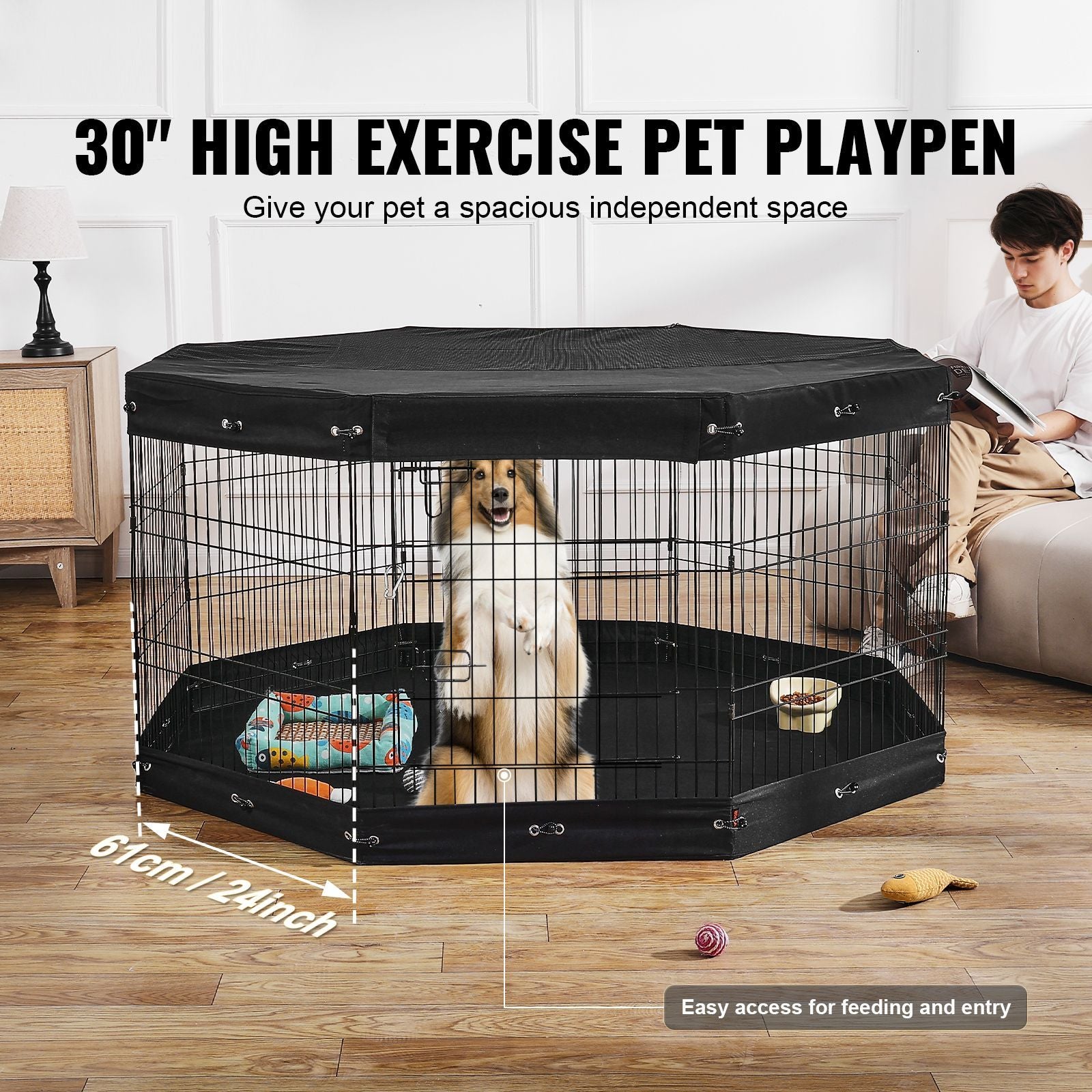 Dog Playpen, 8 Pcs 30 W Panels Foldable Metal Pet Exercise Pen, Dog