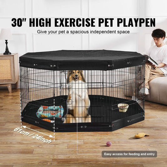 Dog Playpen, 8 Pcs 30 W Panels Foldable Metal Pet Exercise Pen, Dog