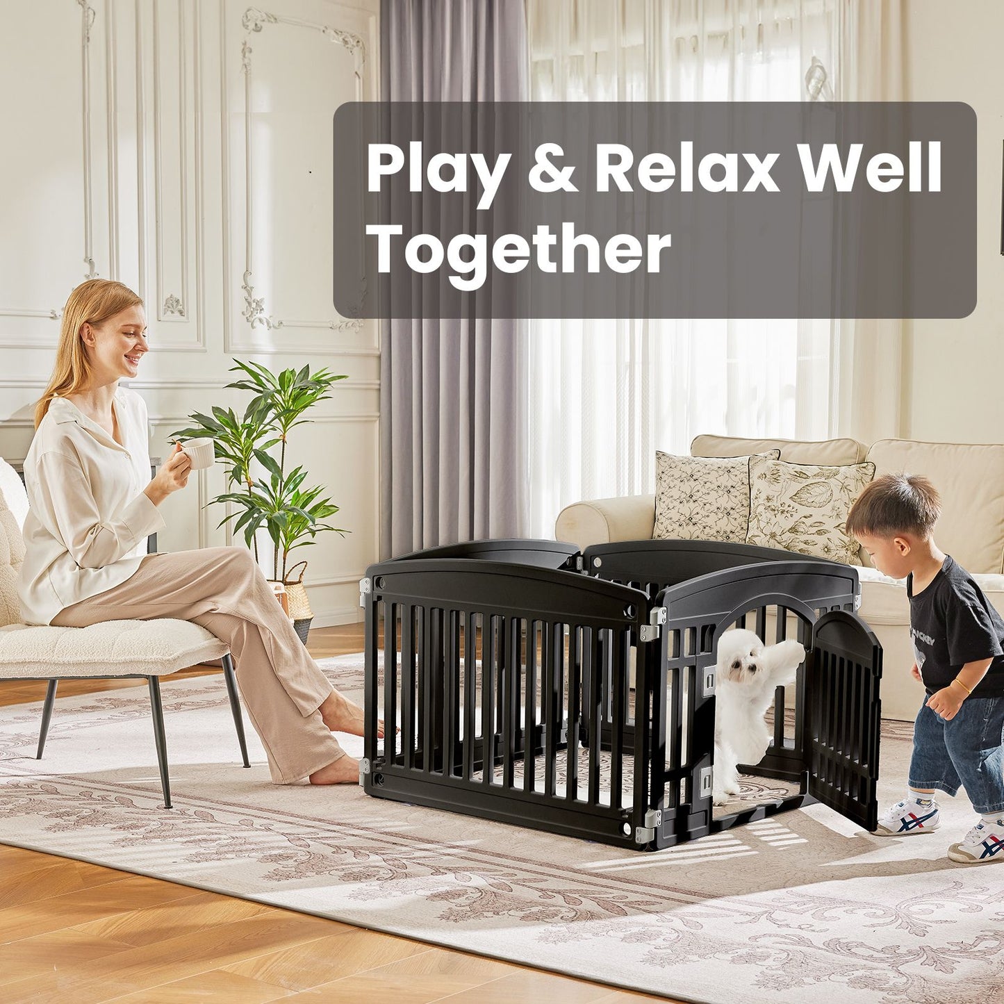 Dog Playpen Safe & Secure Indoor/Outdoor Pet Fence | Folding &