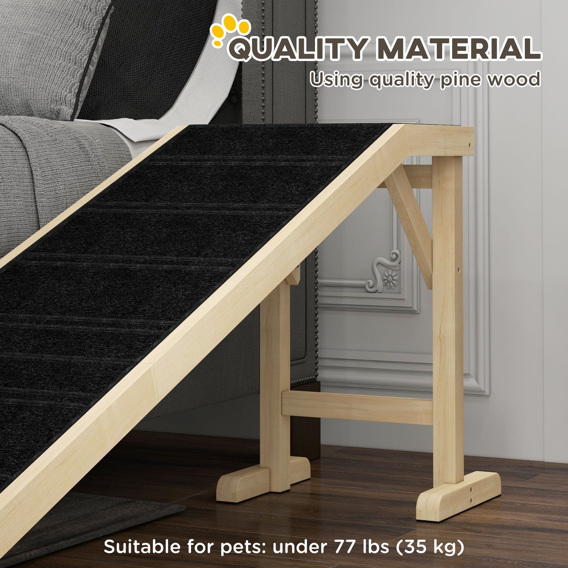 Dog Ramp Pet Ramp for Bed, Non-Slip Carpet, Top Platform, 74 X 25"