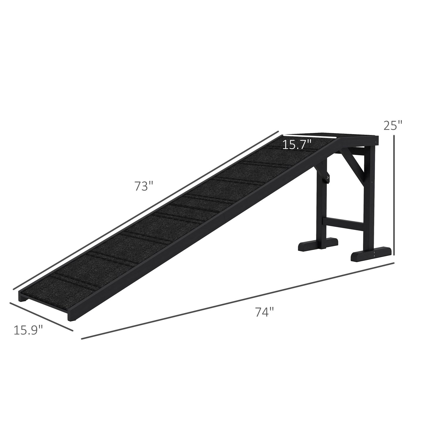 Dog Ramp with Non-Slip Carpet and Top Platform, 74 X 25", Black