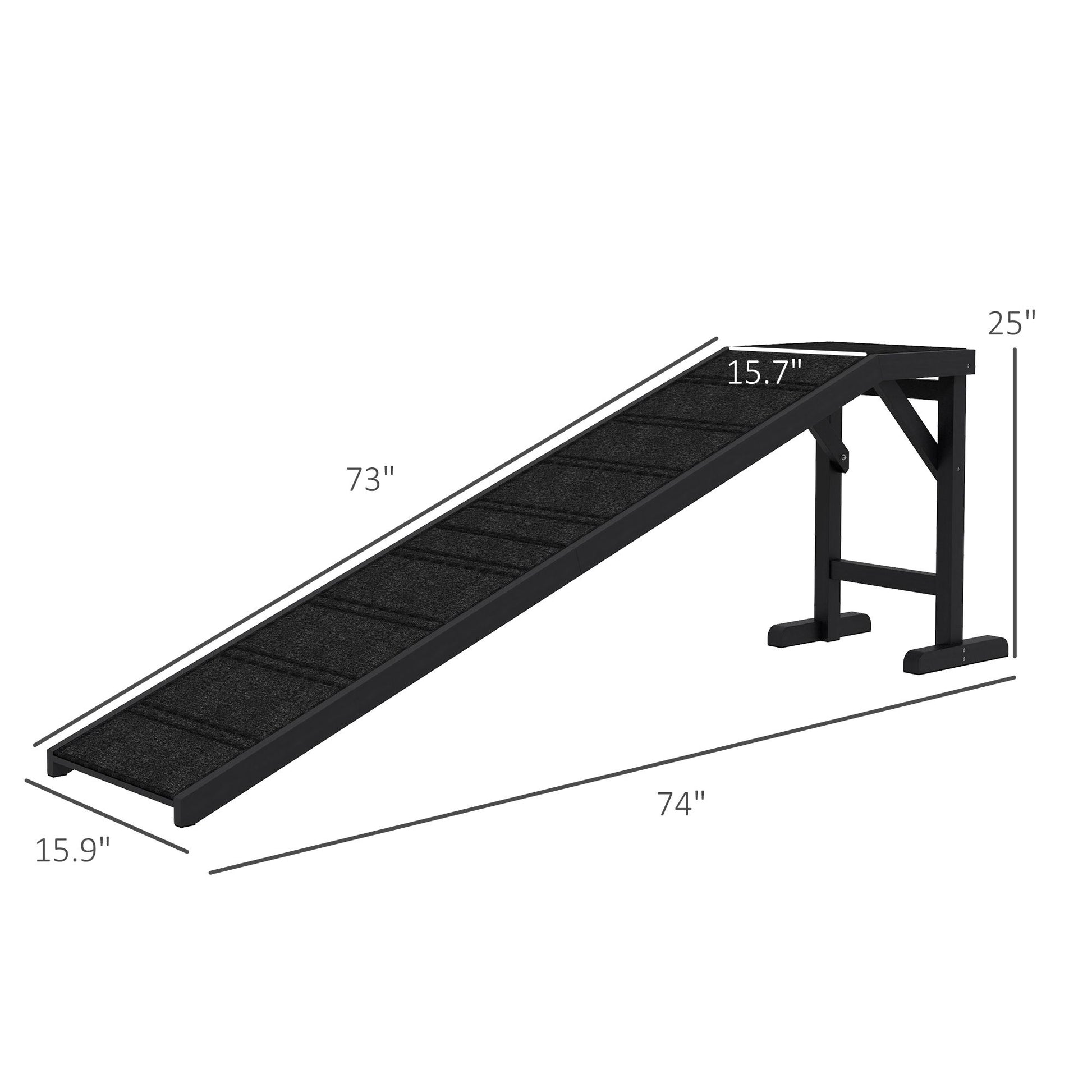 Dog Ramp with Non-Slip Carpet and Top Platform, 74 X 25", Black