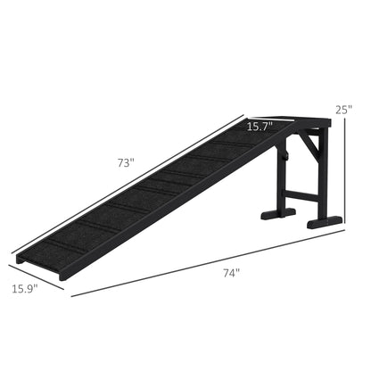 Dog Ramp with Non-Slip Carpet and Top Platform, 74 X 25", Black