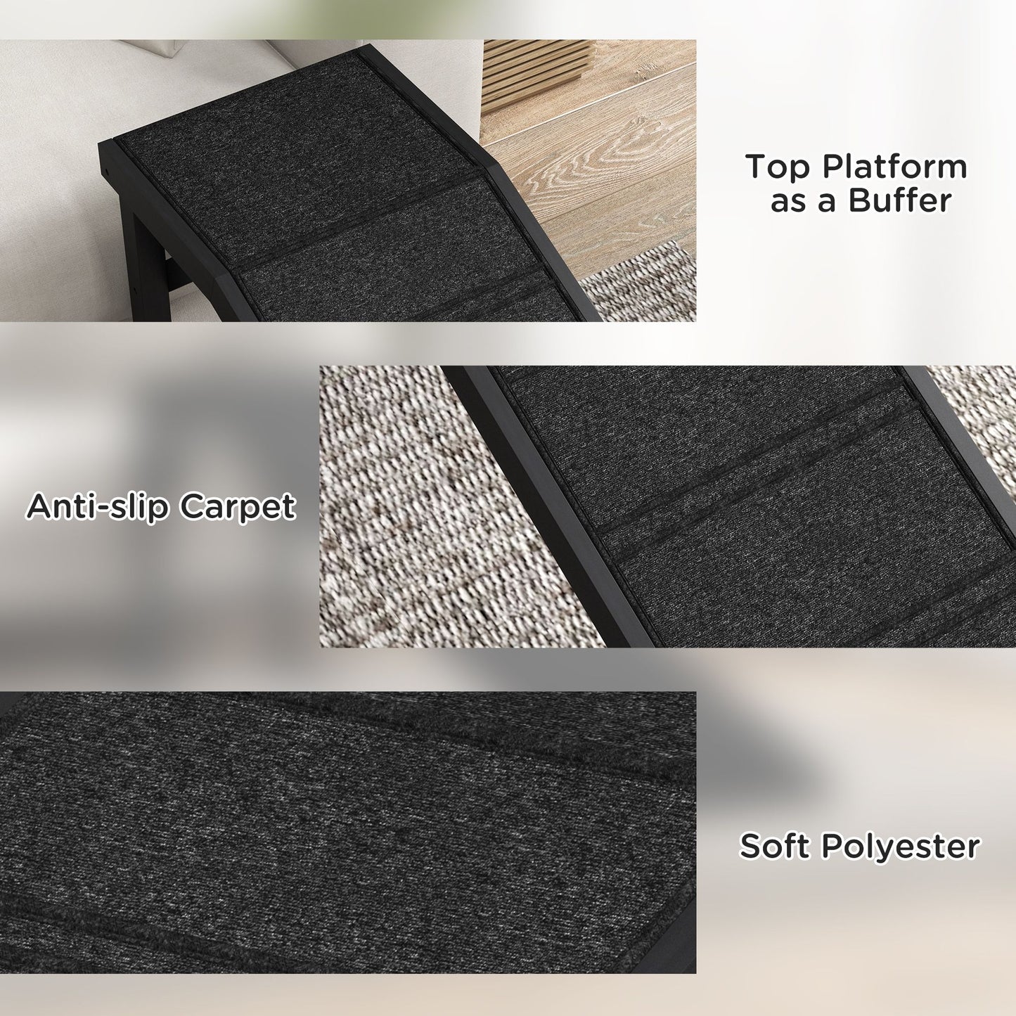 Dog Ramp with Non-Slip Carpet and Top Platform, 74 X 25", Black